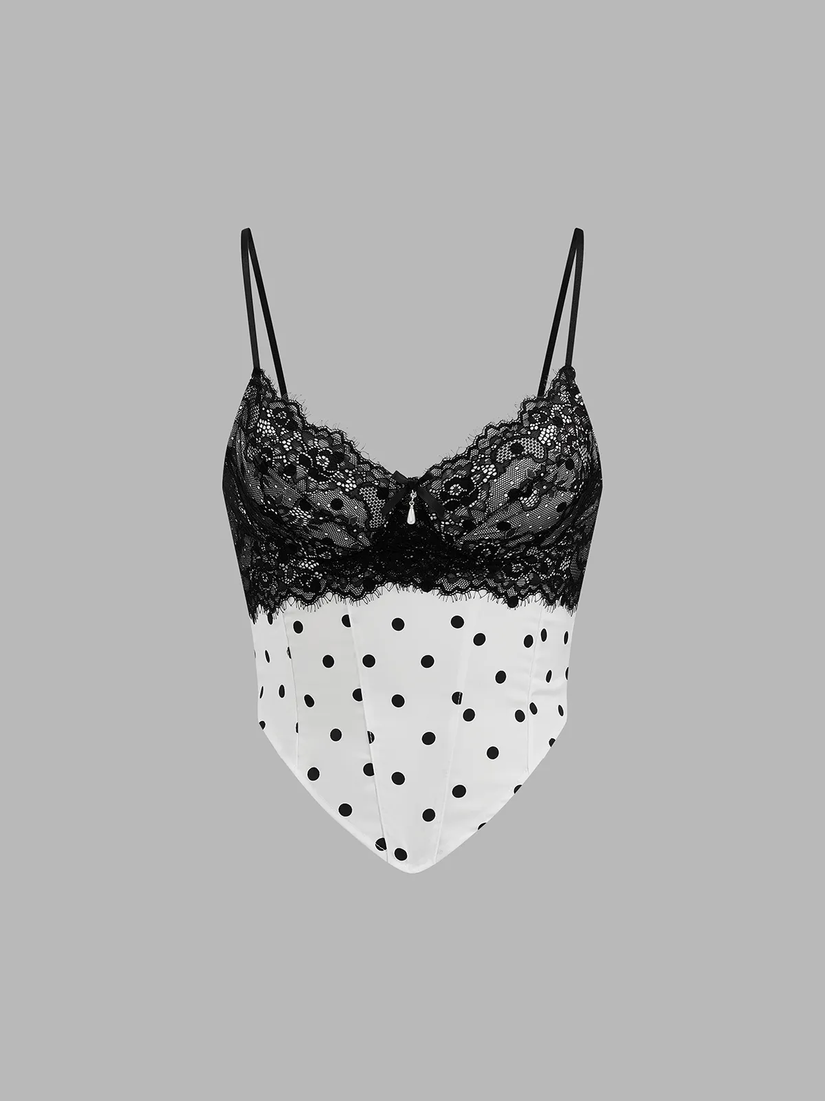 Lace Polka Dot Irregular Hem Cami Top sold by COMMENSE