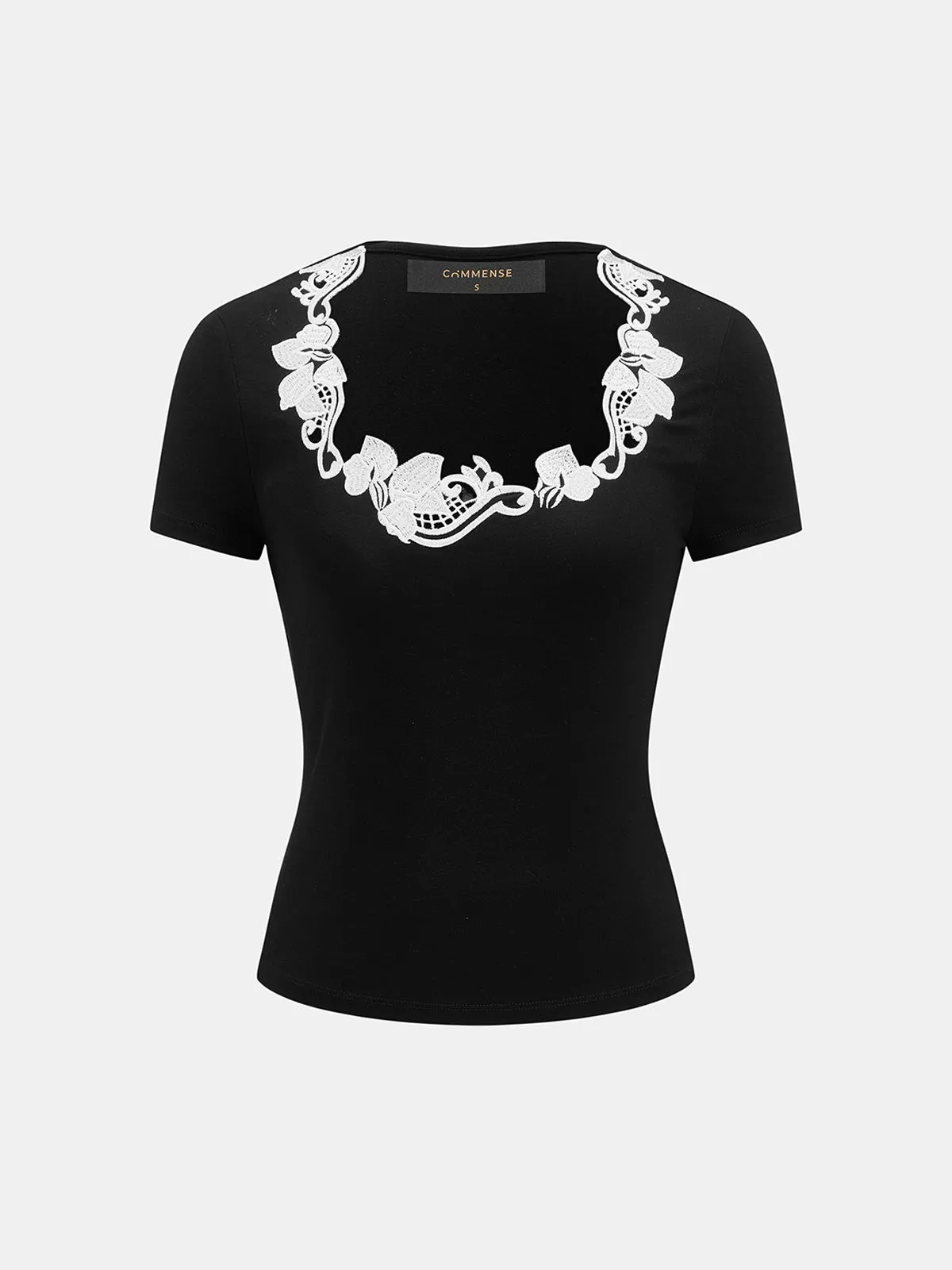 Embroidery Fitted Short Sleeve Top sold by COMMENSE product image thumbnail 2
