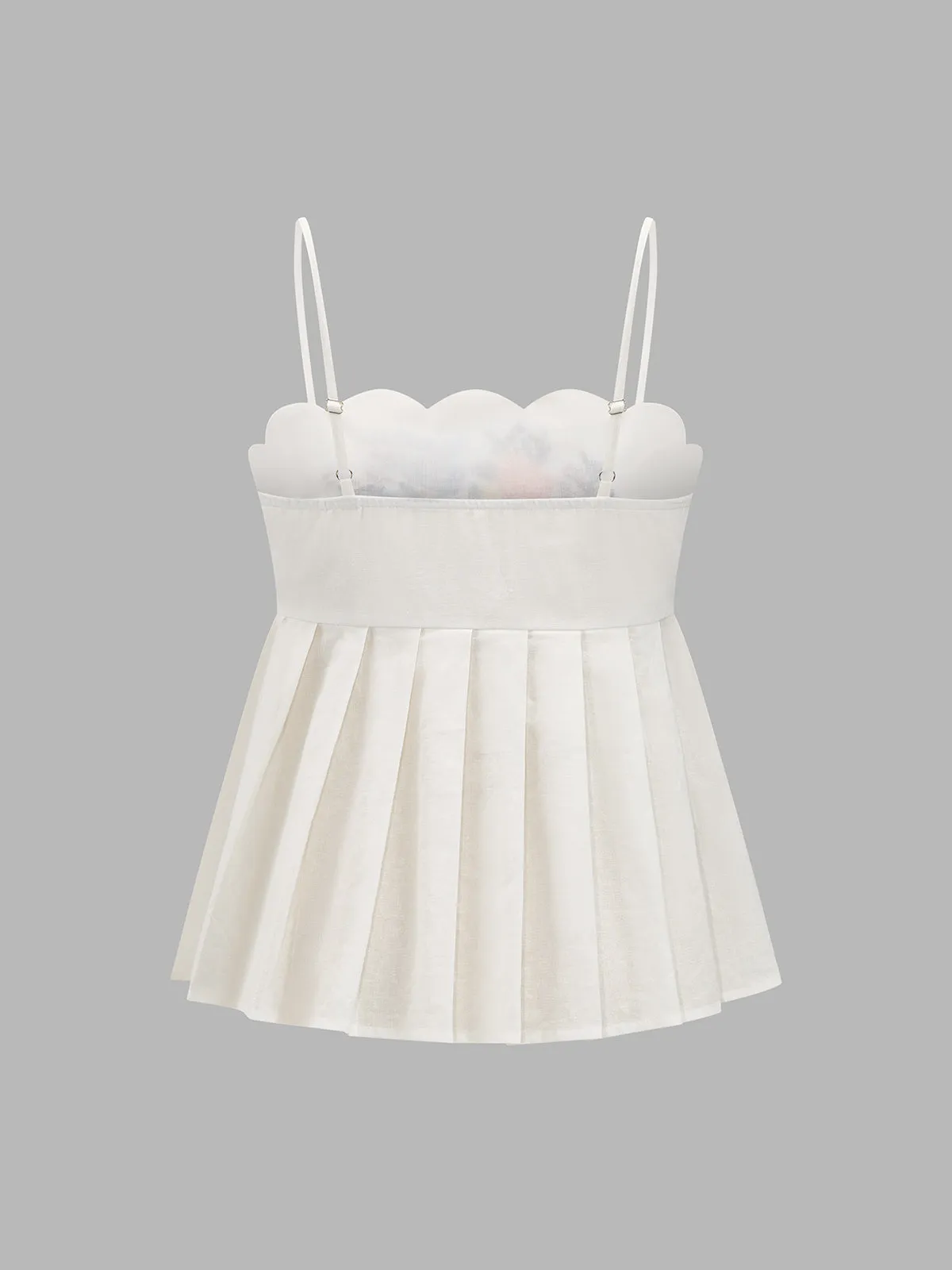 Floral Embroidery Pleated Cotton Linen Cami Top sold by COMMENSE product image thumbnail 3