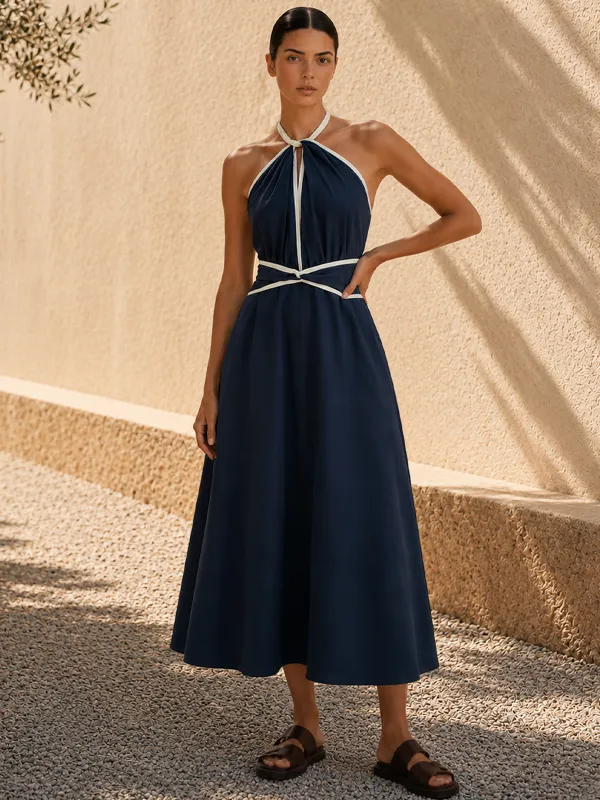Contrast Halter Cotton Swing Dress made by COMMENSE