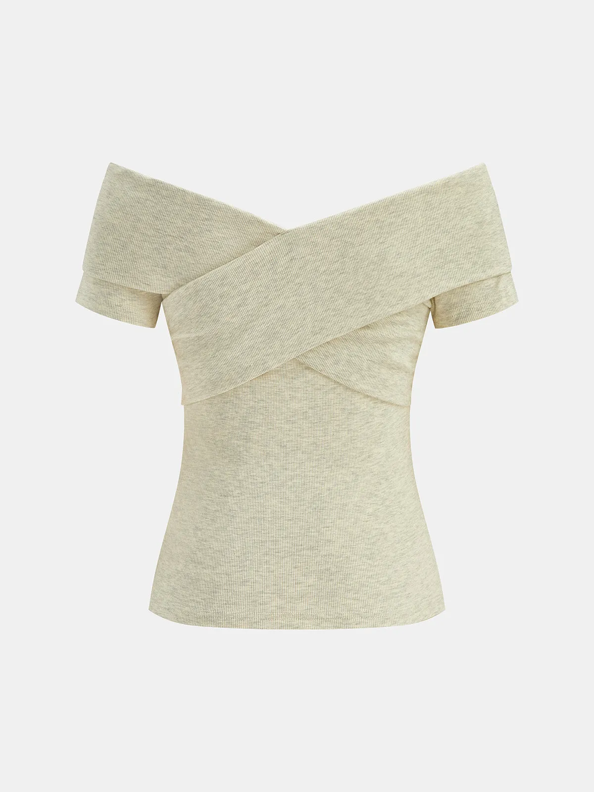 Wrap Off Shoulder Ribbed Fitted Top sold by COMMENSE product image thumbnail 4