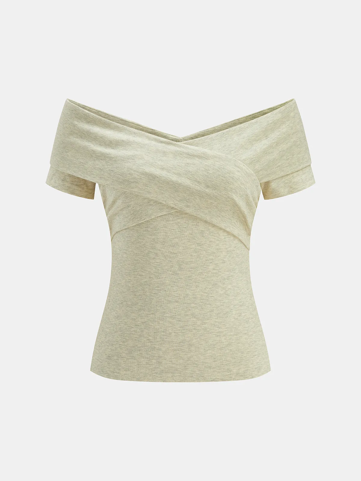 Wrap Off Shoulder Ribbed Fitted Top sold by COMMENSE product image thumbnail 3