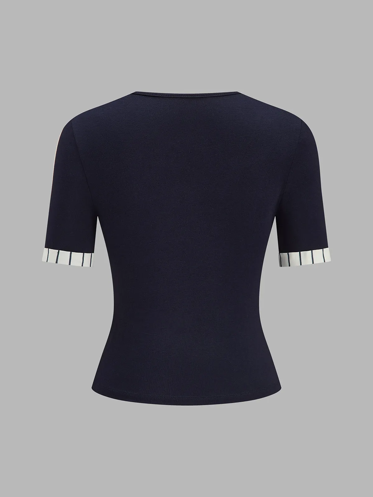 Striped Cuff V-Neck Fitted Top sold by COMMENSE product image thumbnail 3