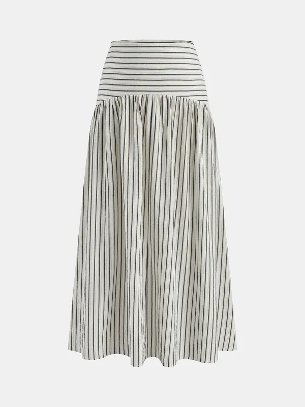 Mid Waist Striped Gathered Midi Skirt made by COMMENSE