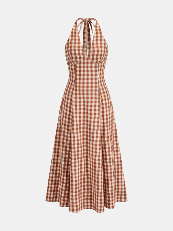 Gingham Halter Cotton Swing Dress made by COMMENSE
