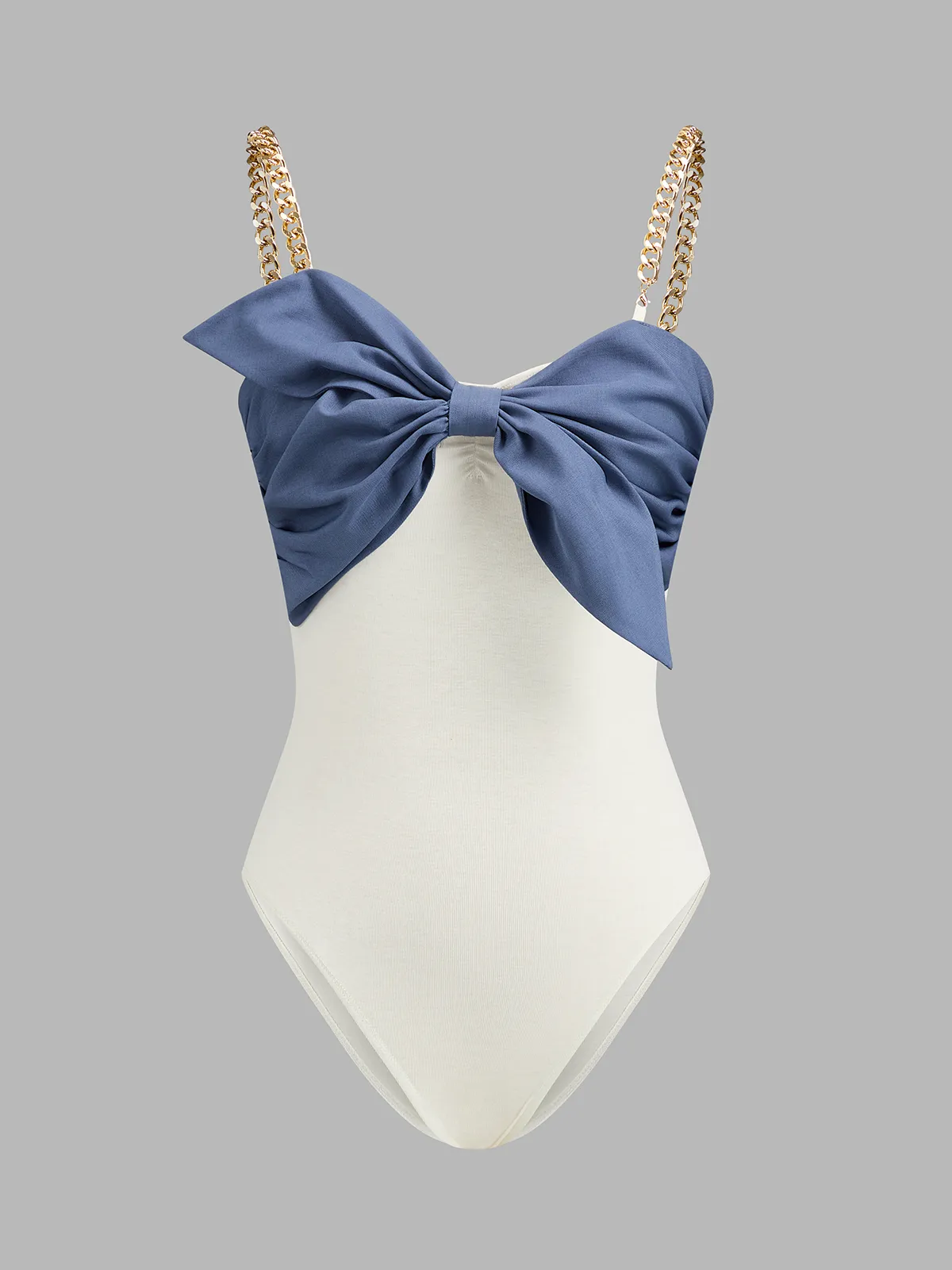 Chain Strap Contrast Bow Bodysuit sold by COMMENSE