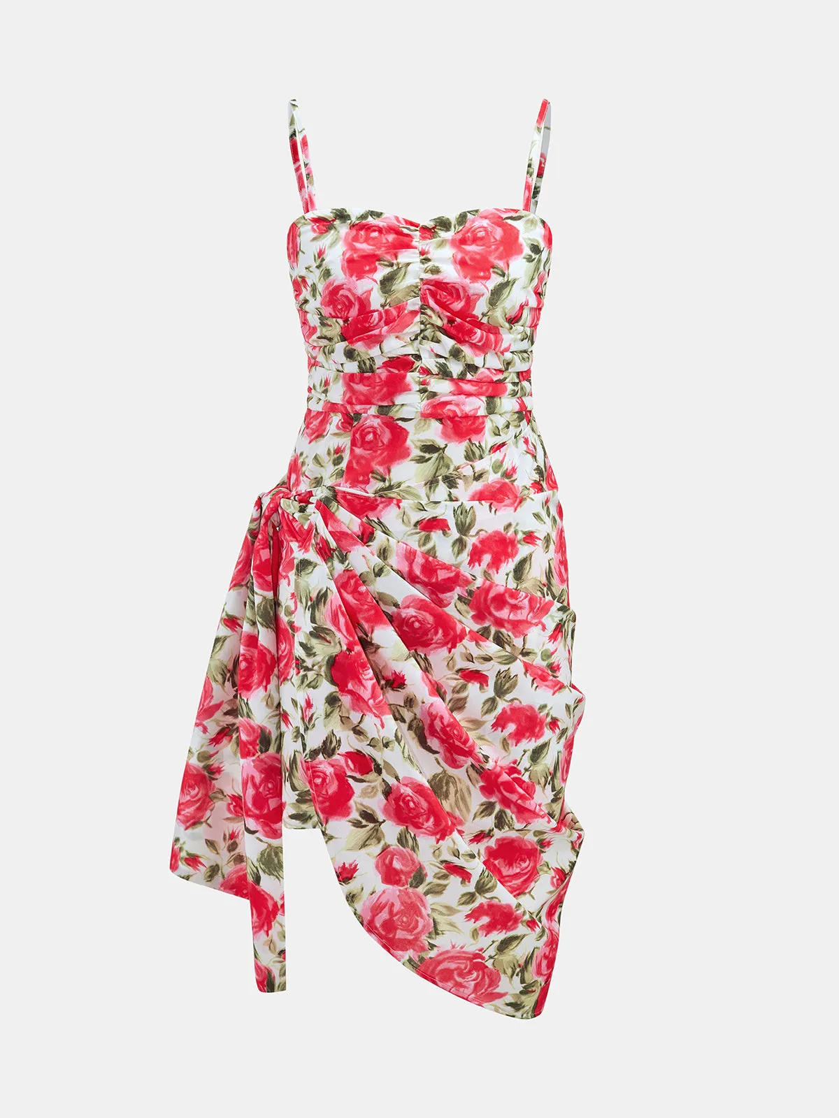 Floral Draped Asymmetric Midi Dress sold by COMMENSE