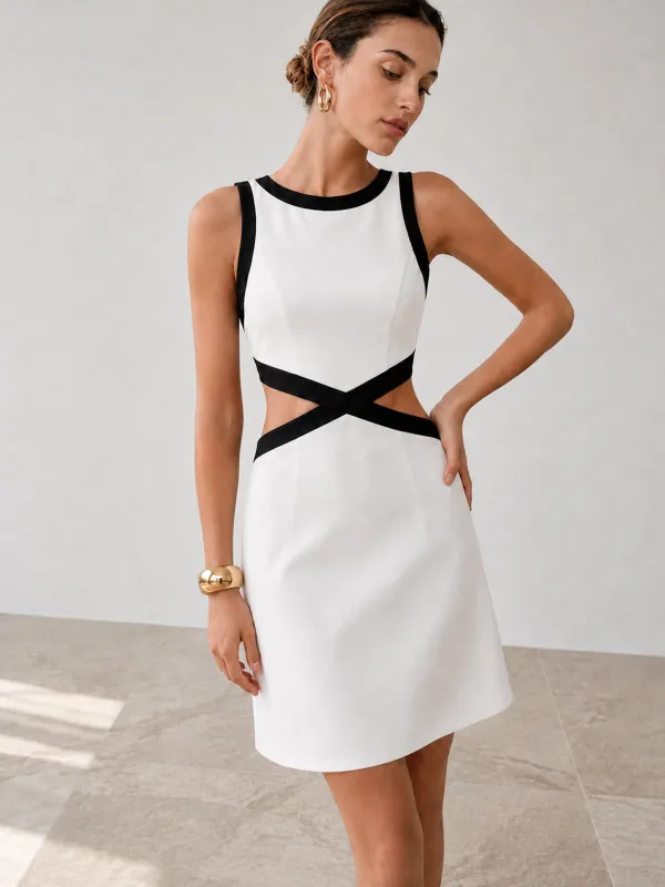 Contrast Trim Cutout Mini Dress made by COMMENSE