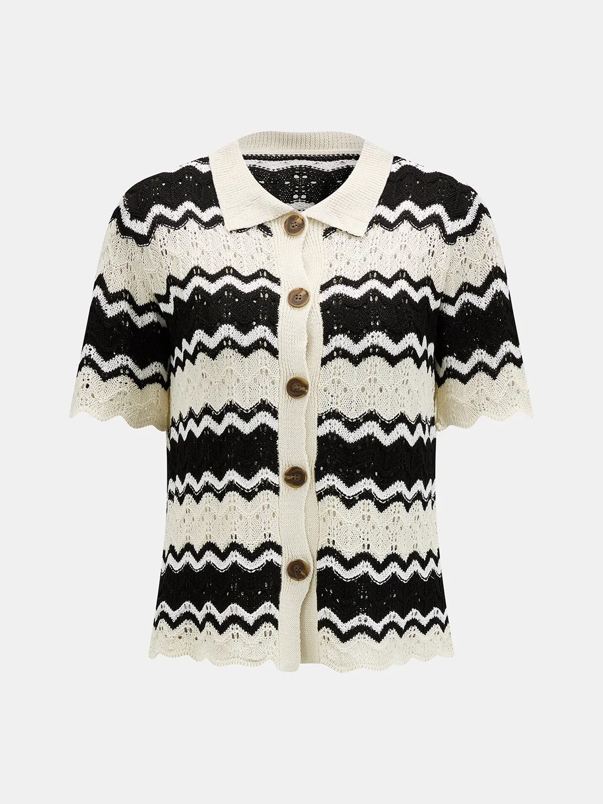 Wave Knit Button-Up Cardigan & Shorts Set sold by COMMENSE product image thumbnail 4