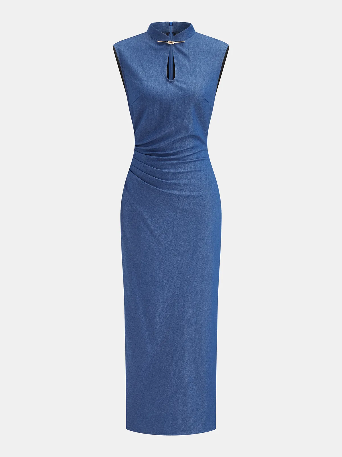 Ruched Keyhole Mandarin Collar Maxi Dress sold by COMMENSE product image thumbnail 3