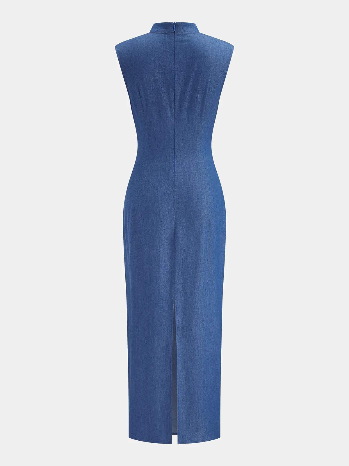 Ruched Keyhole Mandarin Collar Maxi Dress sold by COMMENSE product image thumbnail 4
