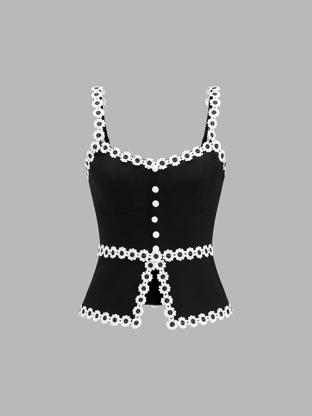 Daisy Lace Trim Front Split Cami Top sold by COMMENSE product image thumbnail 2