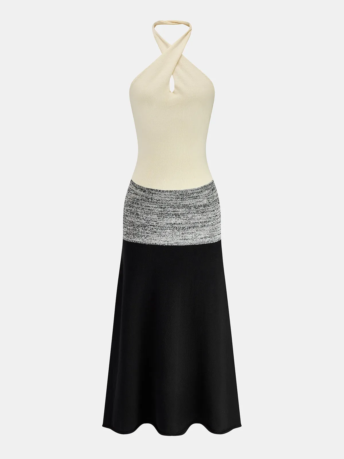 Color Block Halter Knit Midi Dress sold by COMMENSE product image thumbnail 2