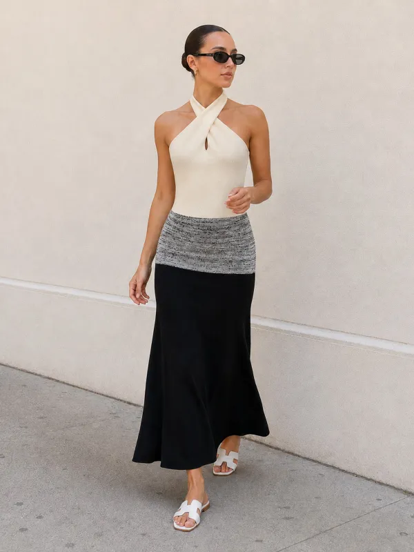 Color Block Halter Knit Midi Dress made by COMMENSE