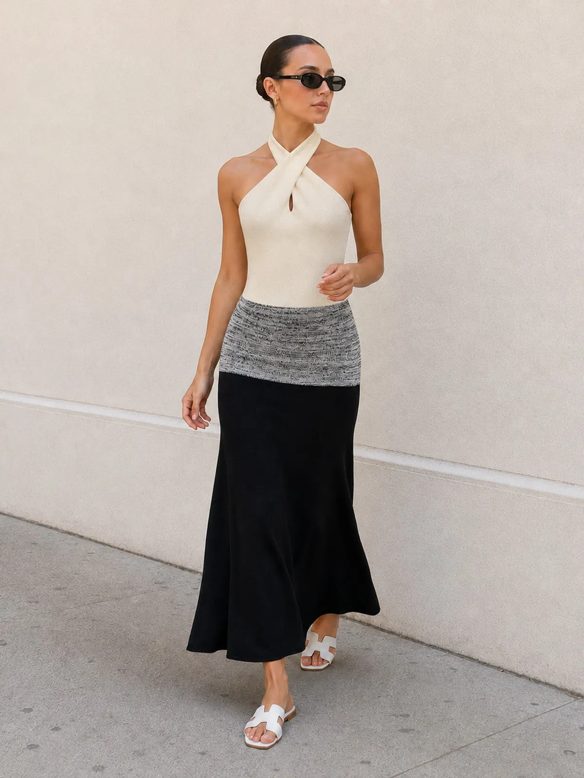 Color Block Halter Knit Midi Dress sold by COMMENSE