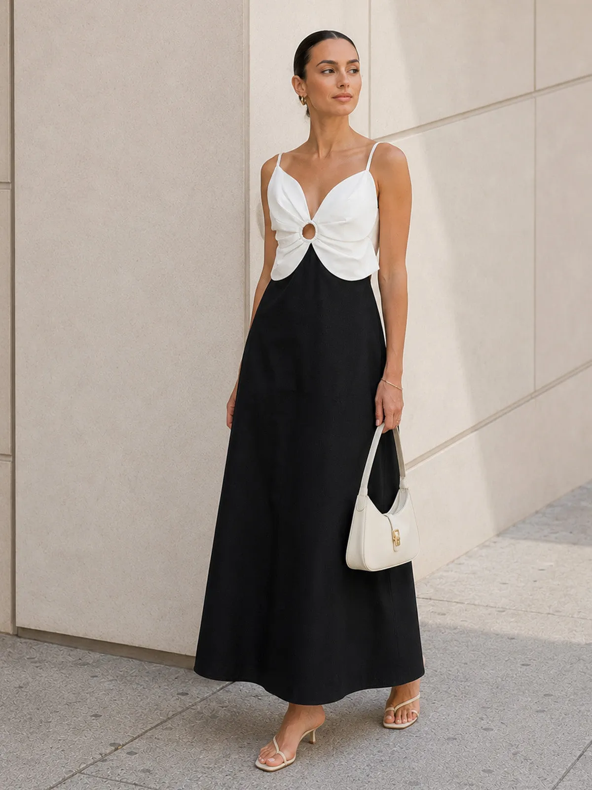 Color Block Ring Cutout Slip Midi Dress sold by COMMENSE