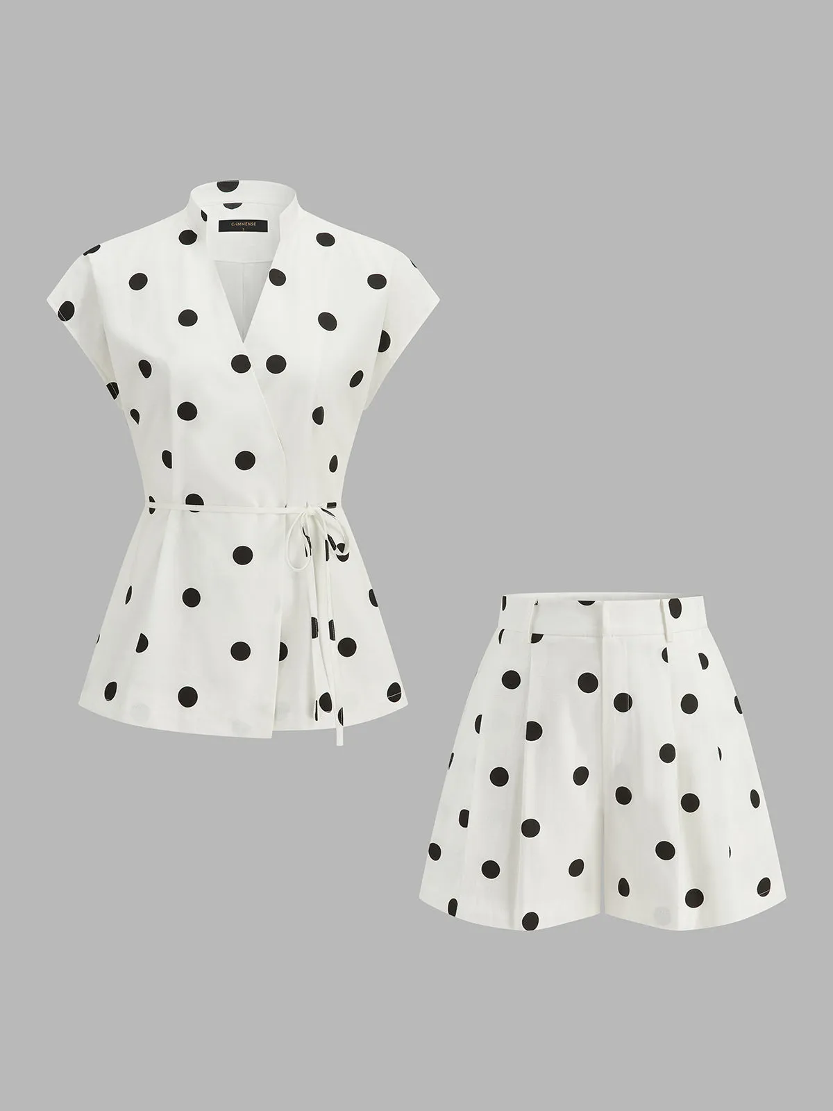 Polka Dot Cotton Linen Two Piece Shorts Set sold by COMMENSE product image thumbnail 2