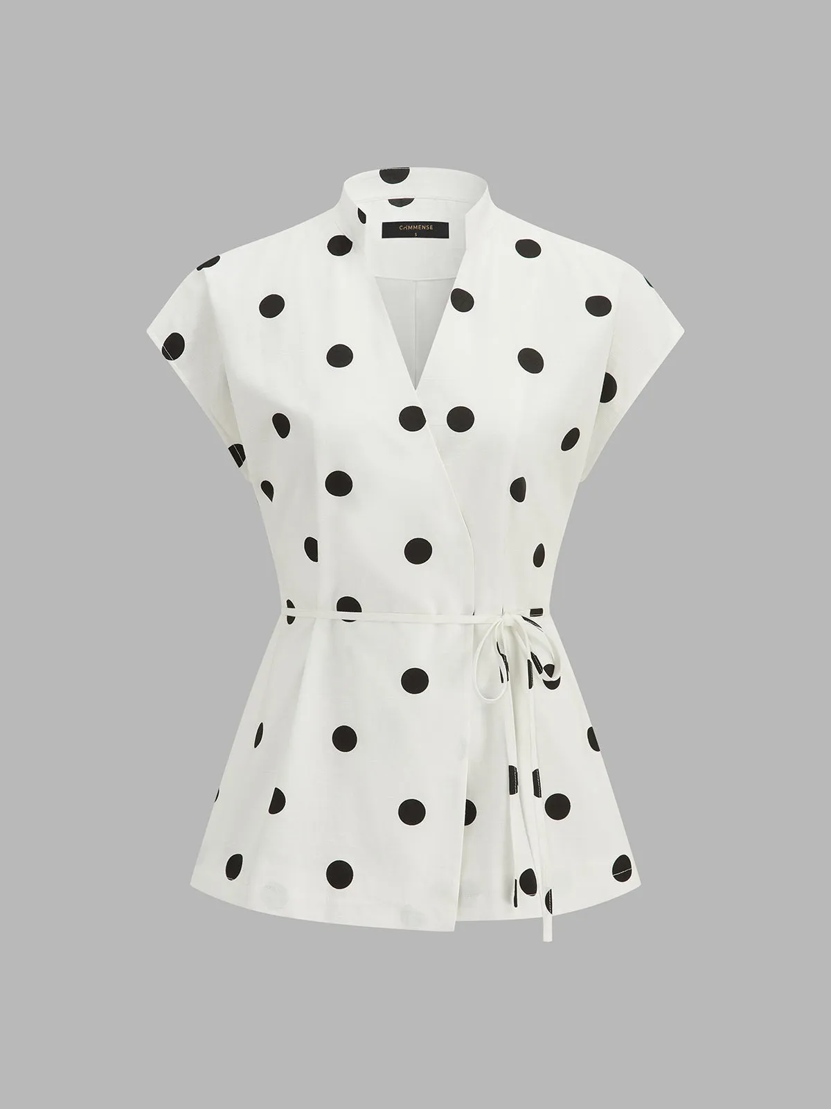 Polka Dot Cotton Linen Two Piece Shorts Set sold by COMMENSE product image thumbnail 3
