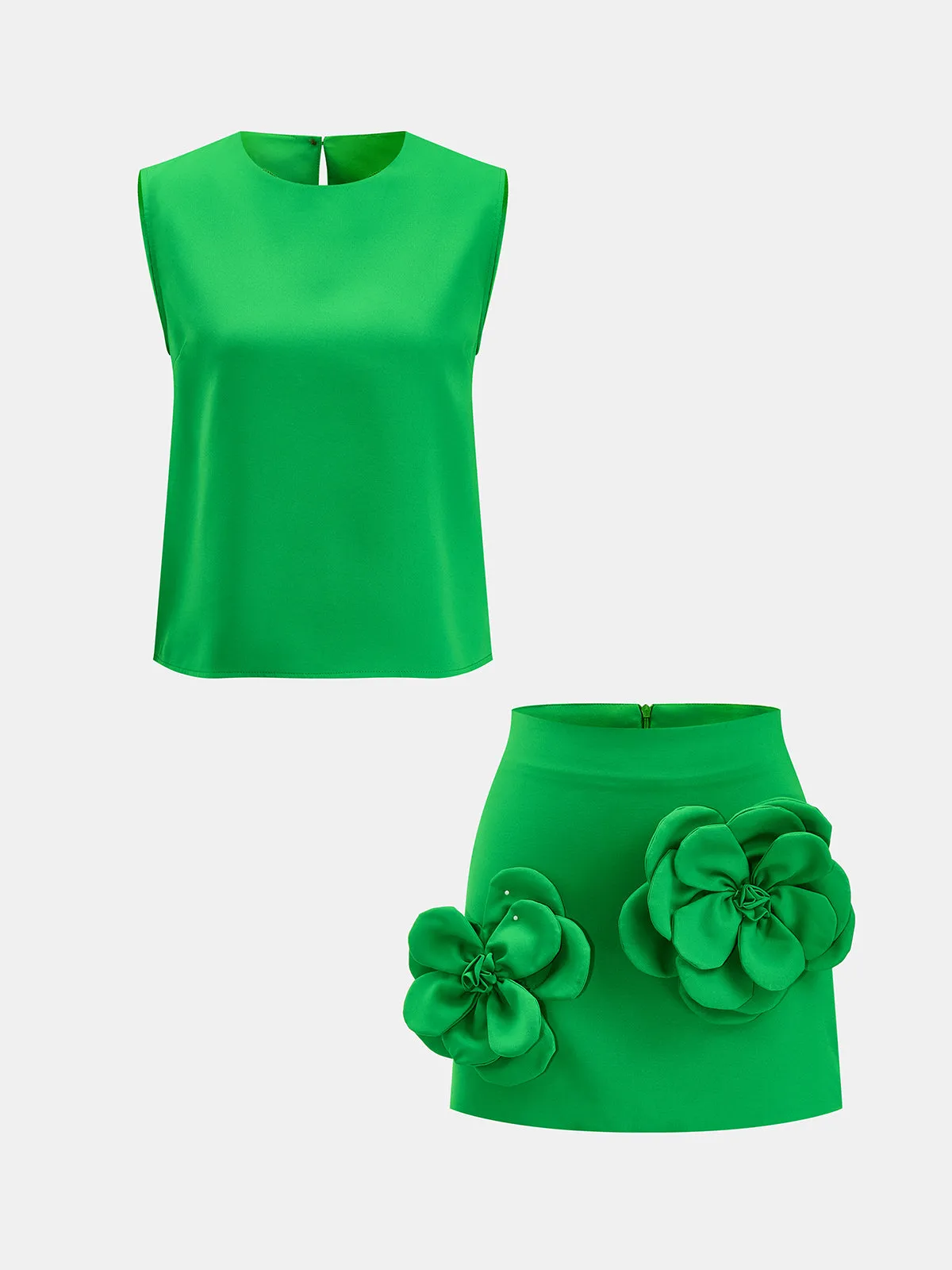 Sleeveless Top & 3D Flower Mini Skirt Set sold by COMMENSE product image thumbnail 2