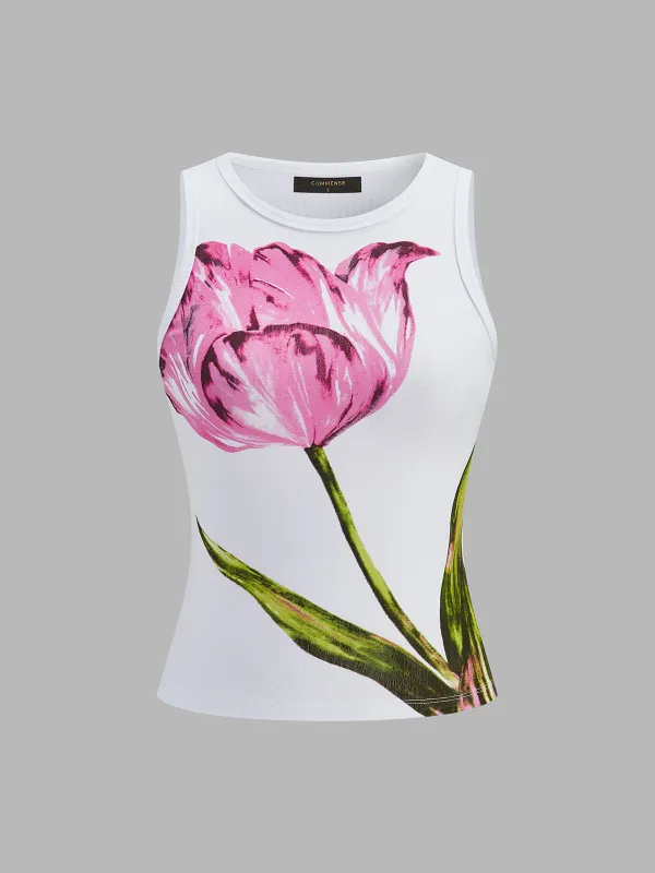 Tulip Print Slim Sleeveless Tank Top made by COMMENSE