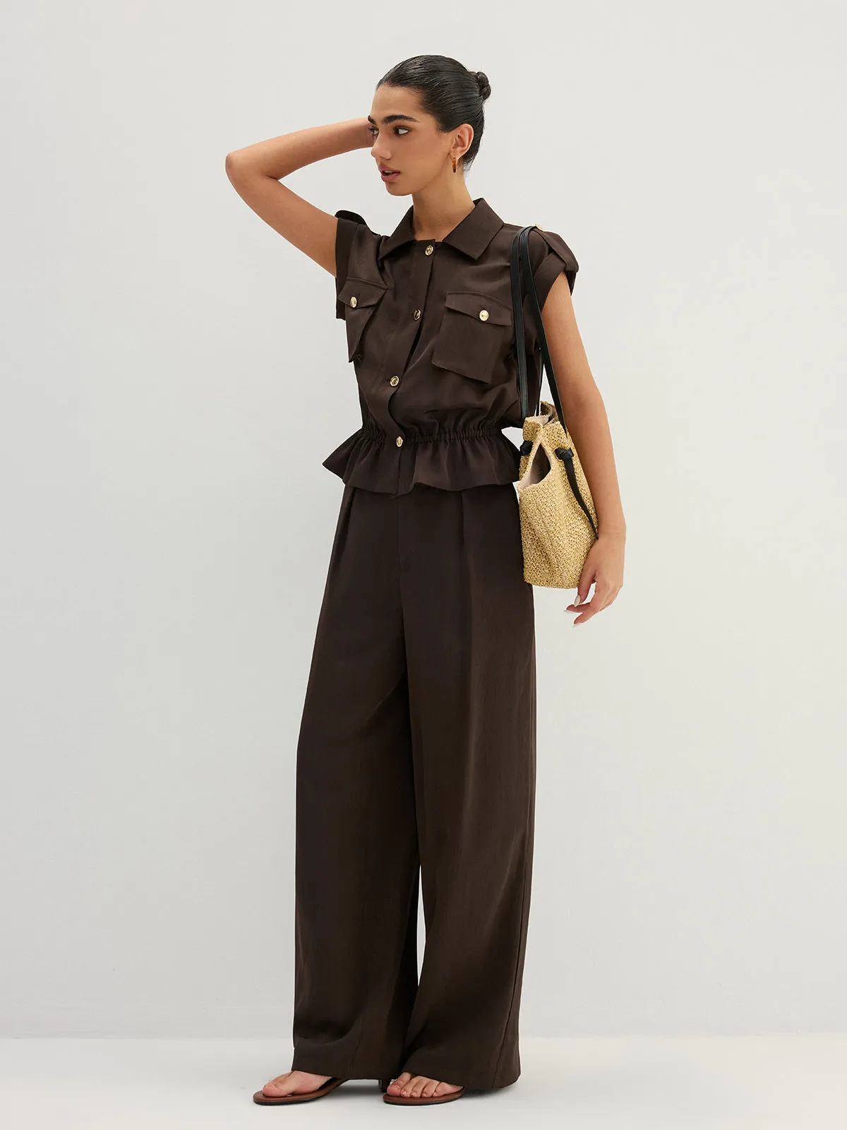 Cargo Sleeveless Shirt & Wide Leg Pant Set sold by COMMENSE product image thumbnail 2