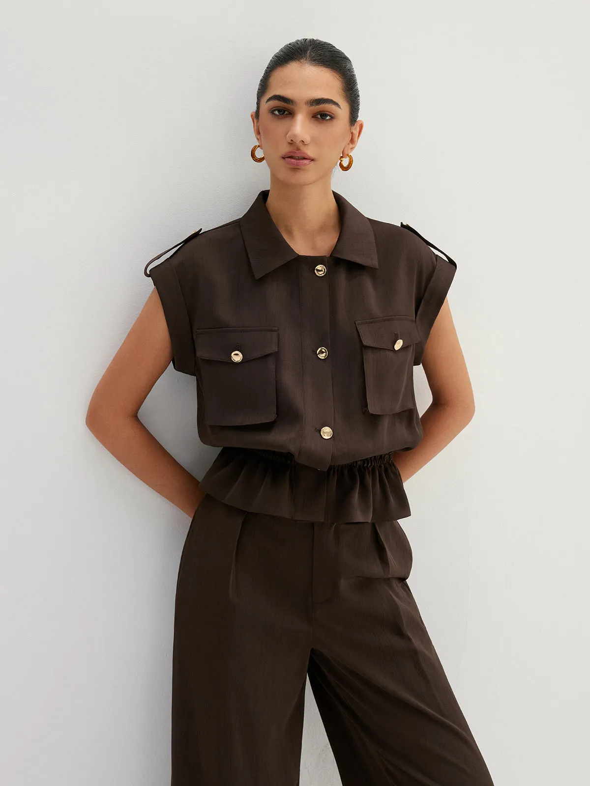 Cargo Sleeveless Shirt & Wide Leg Pant Set sold by COMMENSE product image thumbnail 3