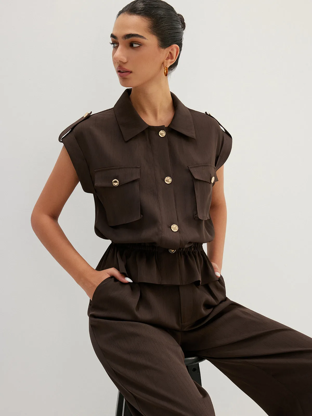 Cargo Sleeveless Shirt & Wide Leg Pant Set sold by COMMENSE product image thumbnail 4