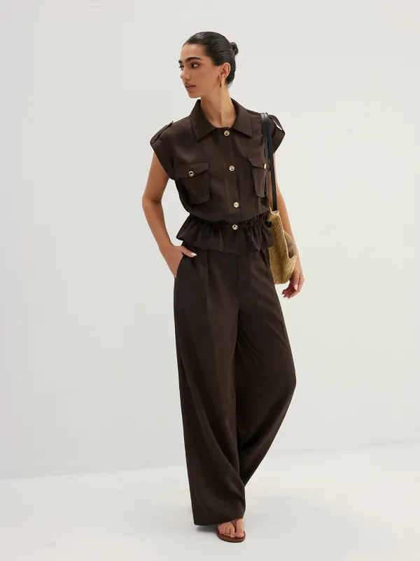 Cargo Sleeveless Shirt & Wide Leg Pant Set made by COMMENSE