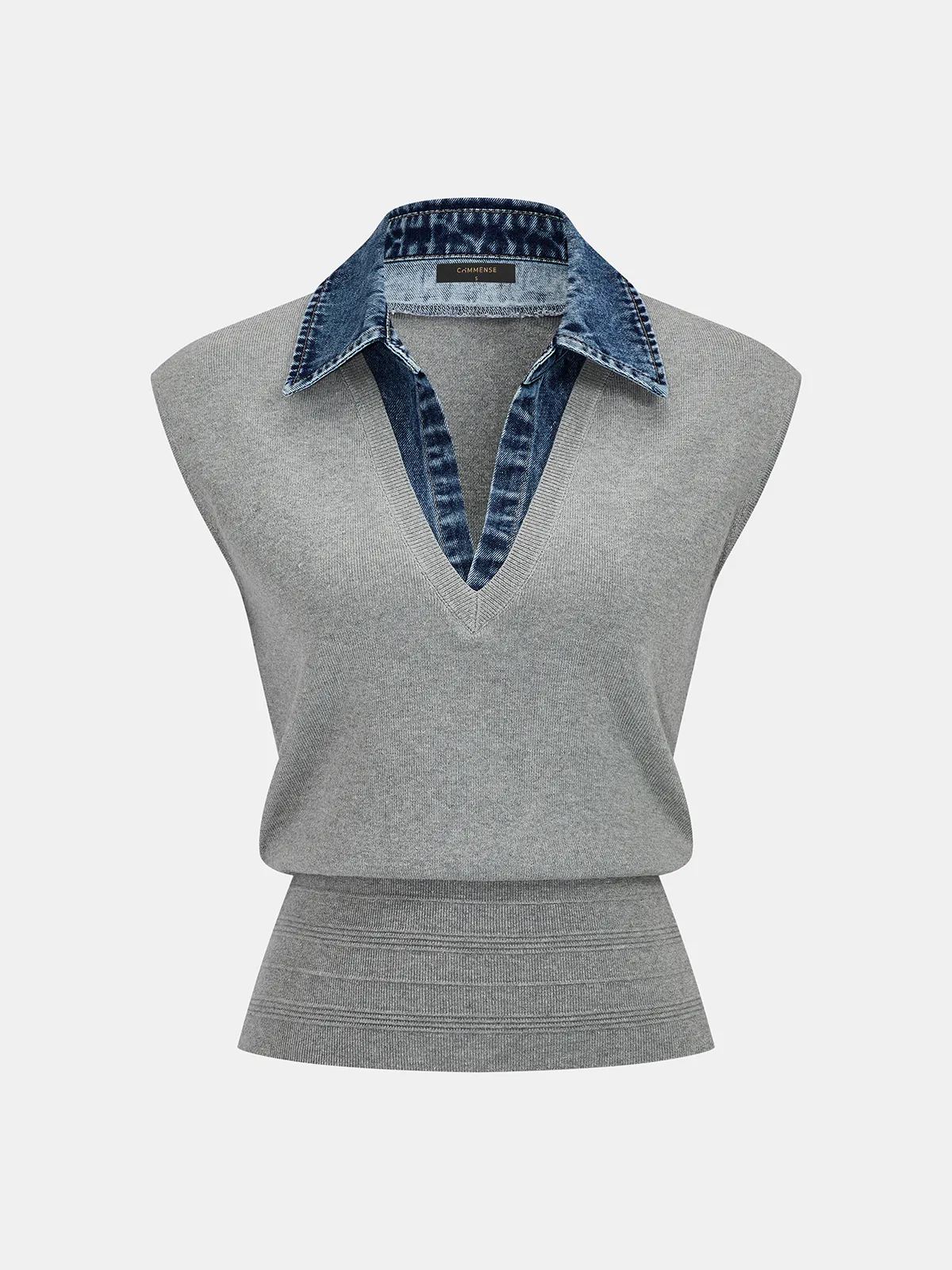 Denim Collar Sleeveless Knit Vest sold by COMMENSE product image thumbnail 2
