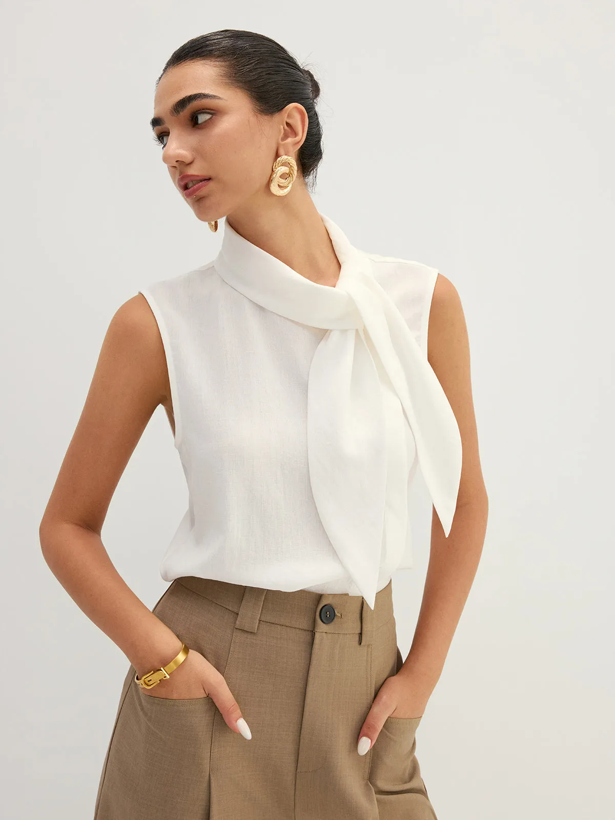 Tie Neck Sleeveless Tencel Blouse sold by COMMENSE product image thumbnail 3