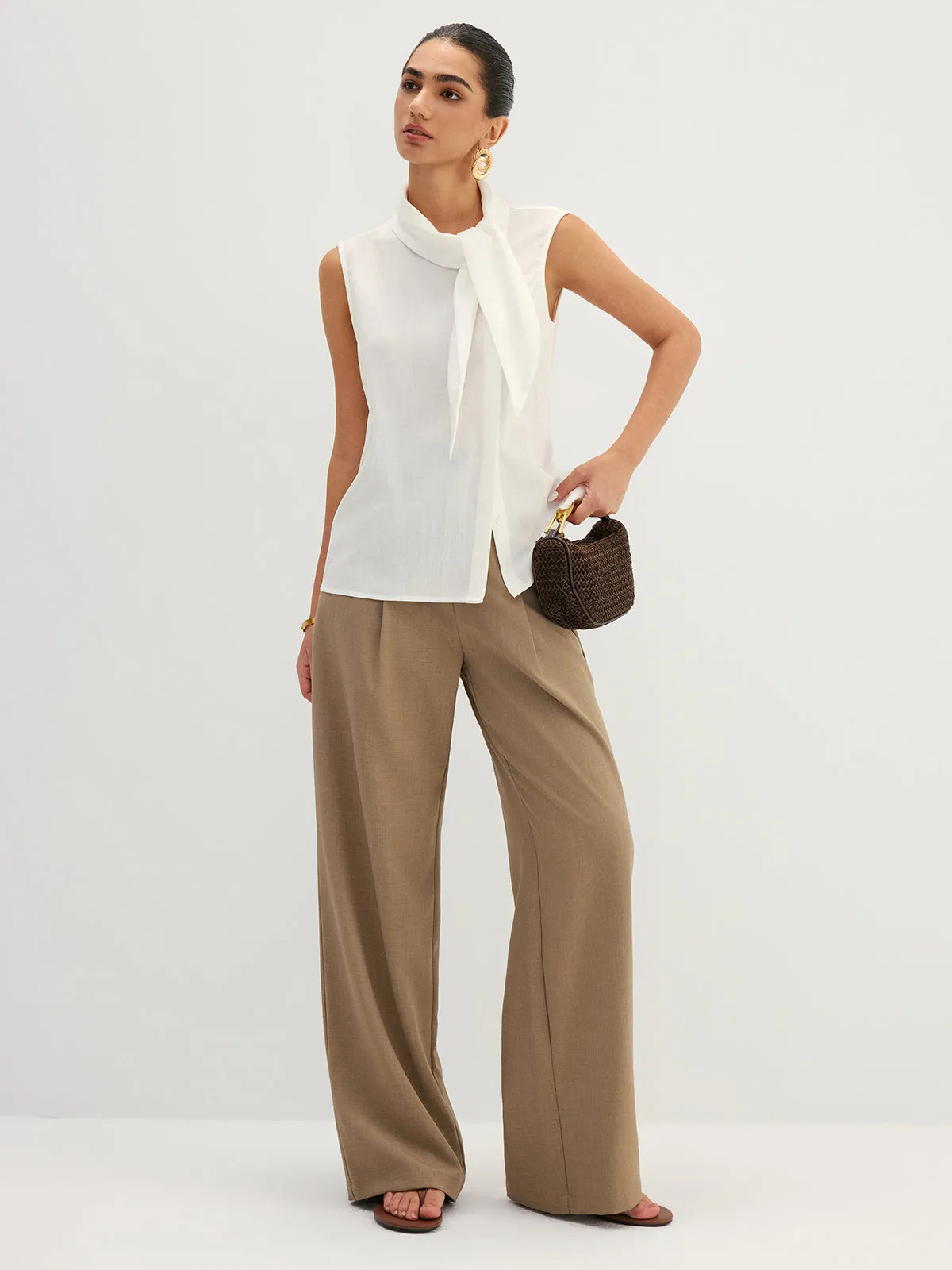 Tie Neck Sleeveless Tencel Blouse sold by COMMENSE product image thumbnail 4