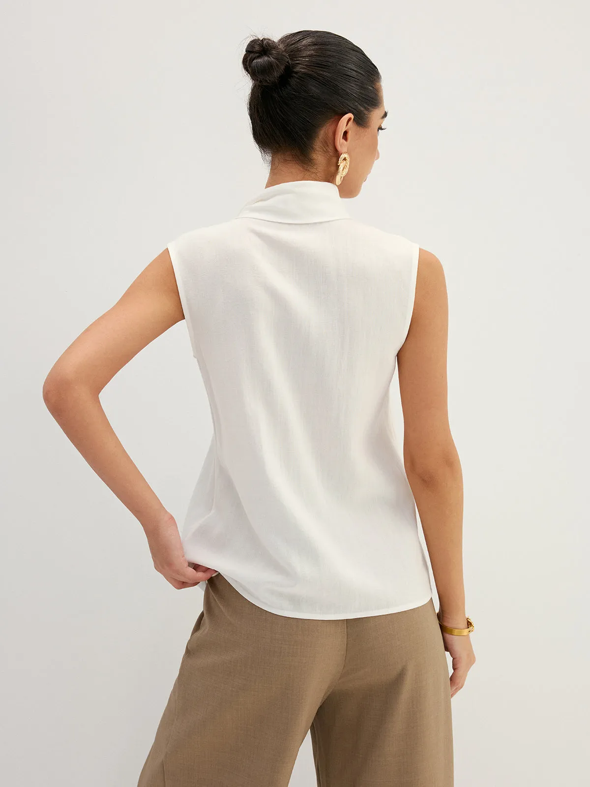 Tie Neck Sleeveless Tencel Blouse sold by COMMENSE product image thumbnail 5