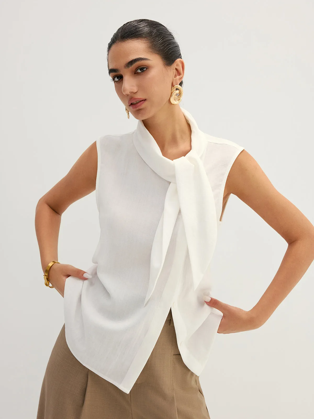 Tie Neck Sleeveless Tencel Blouse sold by COMMENSE product image thumbnail 2