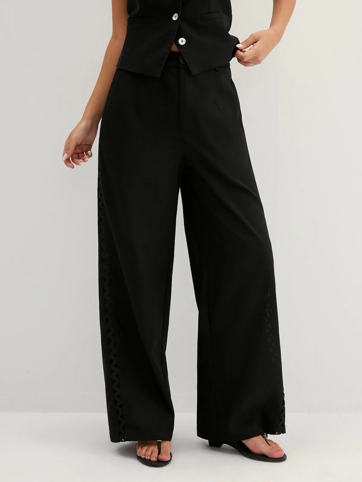 Linen Blend Hollow Out Wide Leg Pants sold by COMMENSE product image thumbnail 5