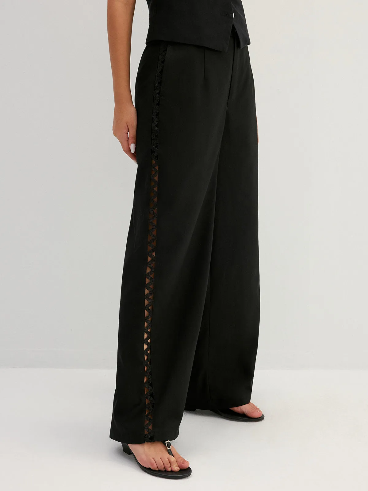Linen Blend Hollow Out Wide Leg Pants sold by COMMENSE product image thumbnail 2