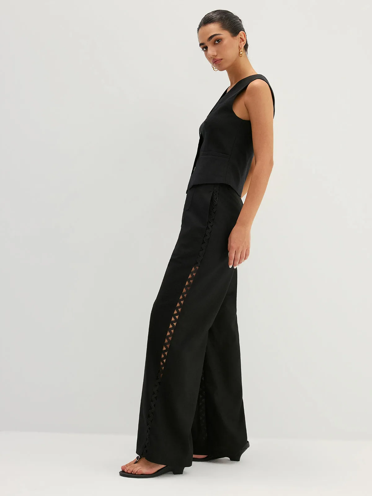 Linen Blend Hollow Out Wide Leg Pants sold by COMMENSE