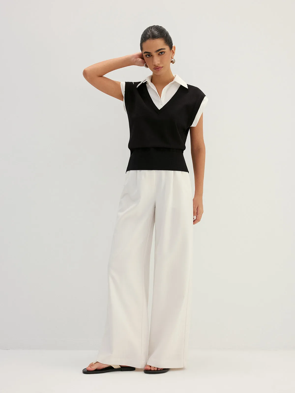 Fake Two Piece Knit Collared Blouse sold by COMMENSE product image thumbnail 3