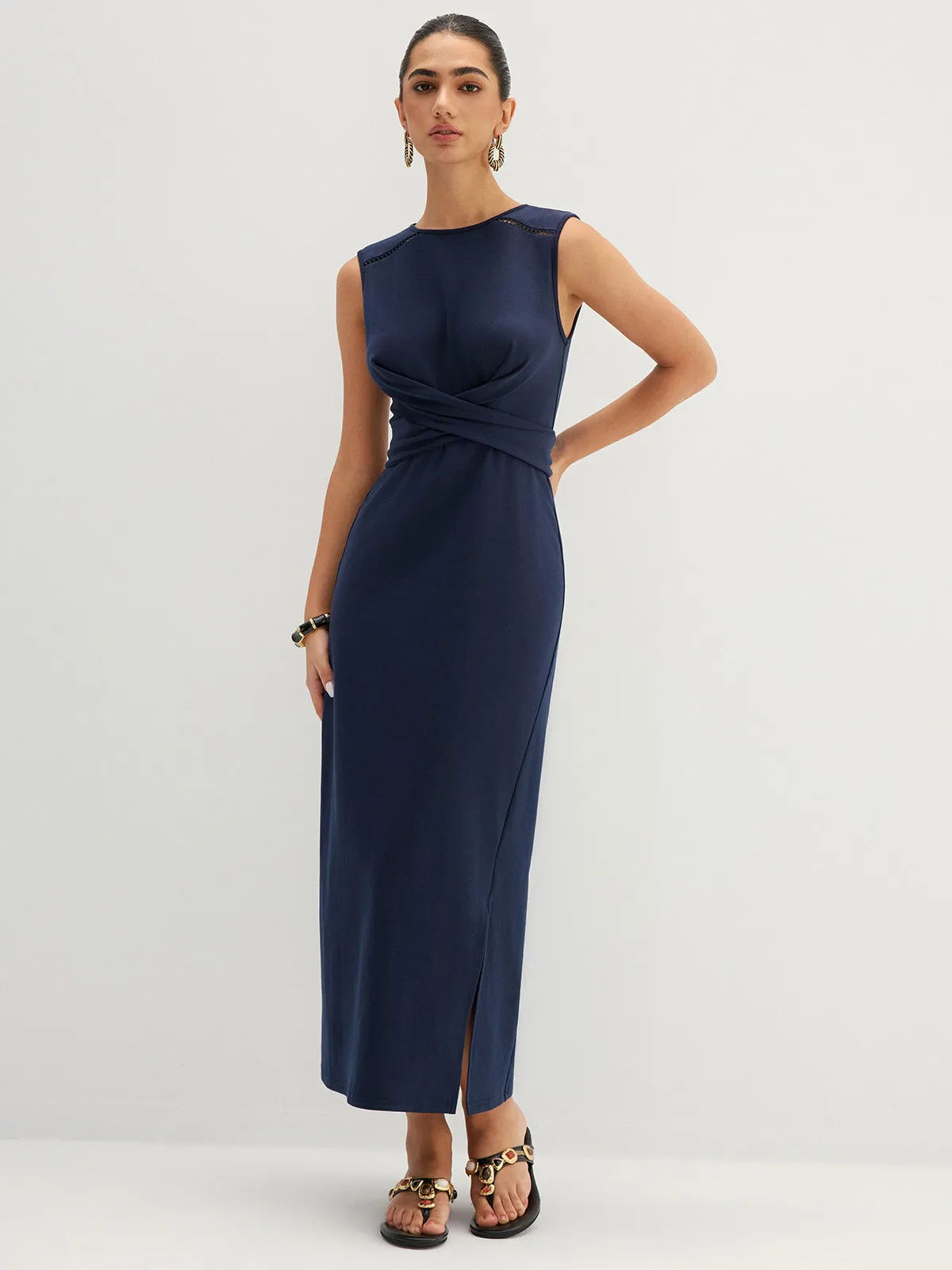 Hollow Out Sleeveless Tie Waist Midi Dress sold by COMMENSE product image thumbnail 2
