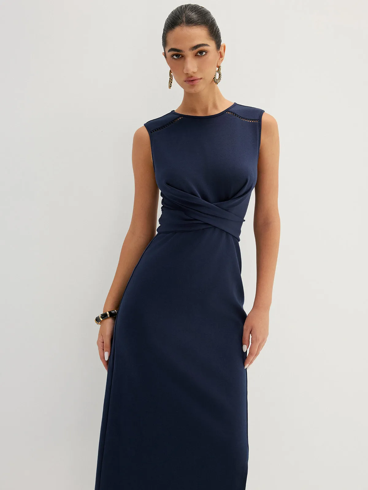 Hollow Out Sleeveless Tie Waist Midi Dress sold by COMMENSE product image thumbnail 3