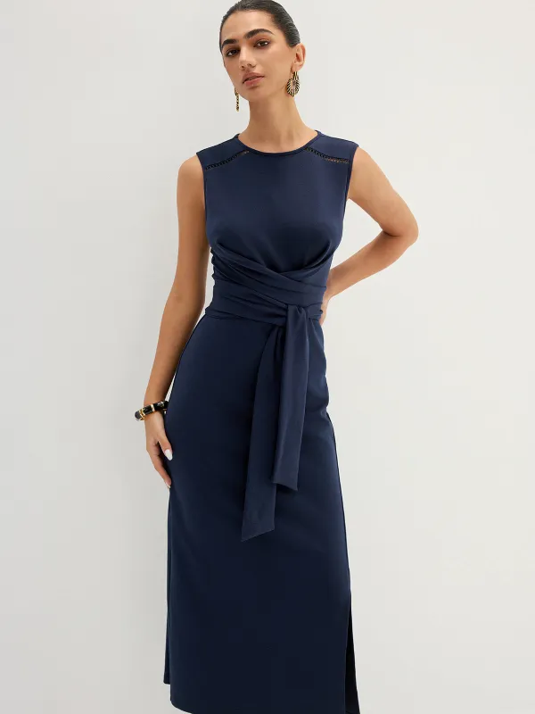 Hollow Out Sleeveless Tie Waist Midi Dress made by COMMENSE