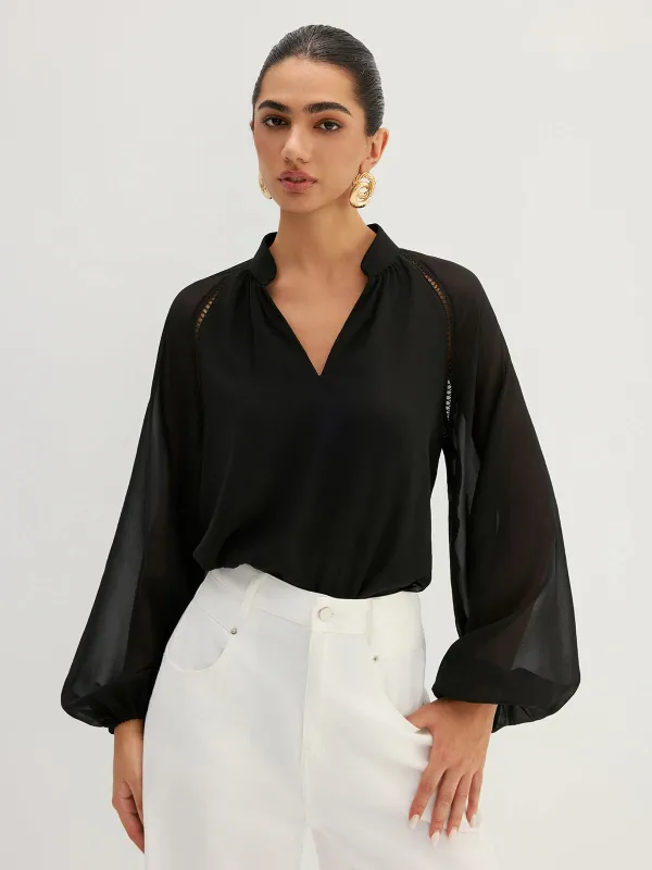 Hollow Out Sheer Sleeve Blouse made by COMMENSE