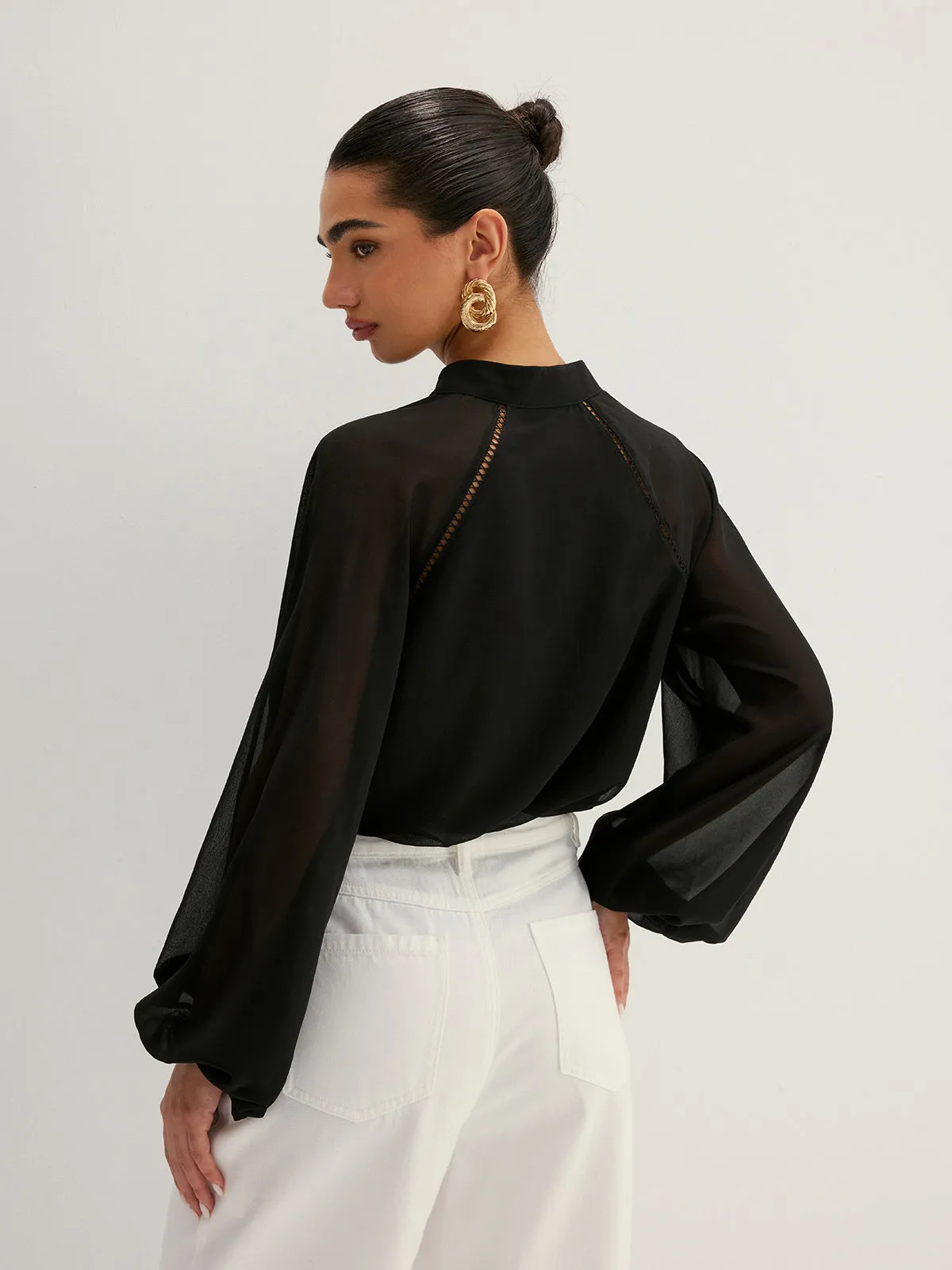 Hollow Out Sheer Sleeve Blouse sold by COMMENSE product image thumbnail 2