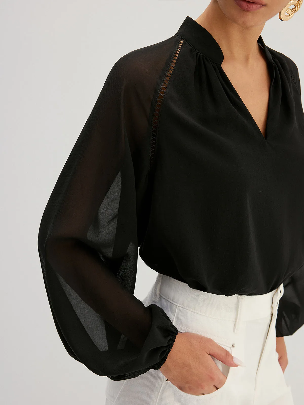 Hollow Out Sheer Sleeve Blouse sold by COMMENSE product image thumbnail 3