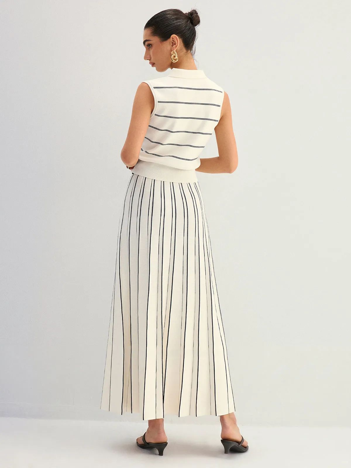 Striped Knit Pleated Maxi Skirt sold by COMMENSE product image thumbnail 5