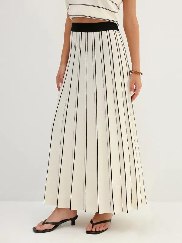 Striped Knit Pleated Maxi Skirt made by COMMENSE