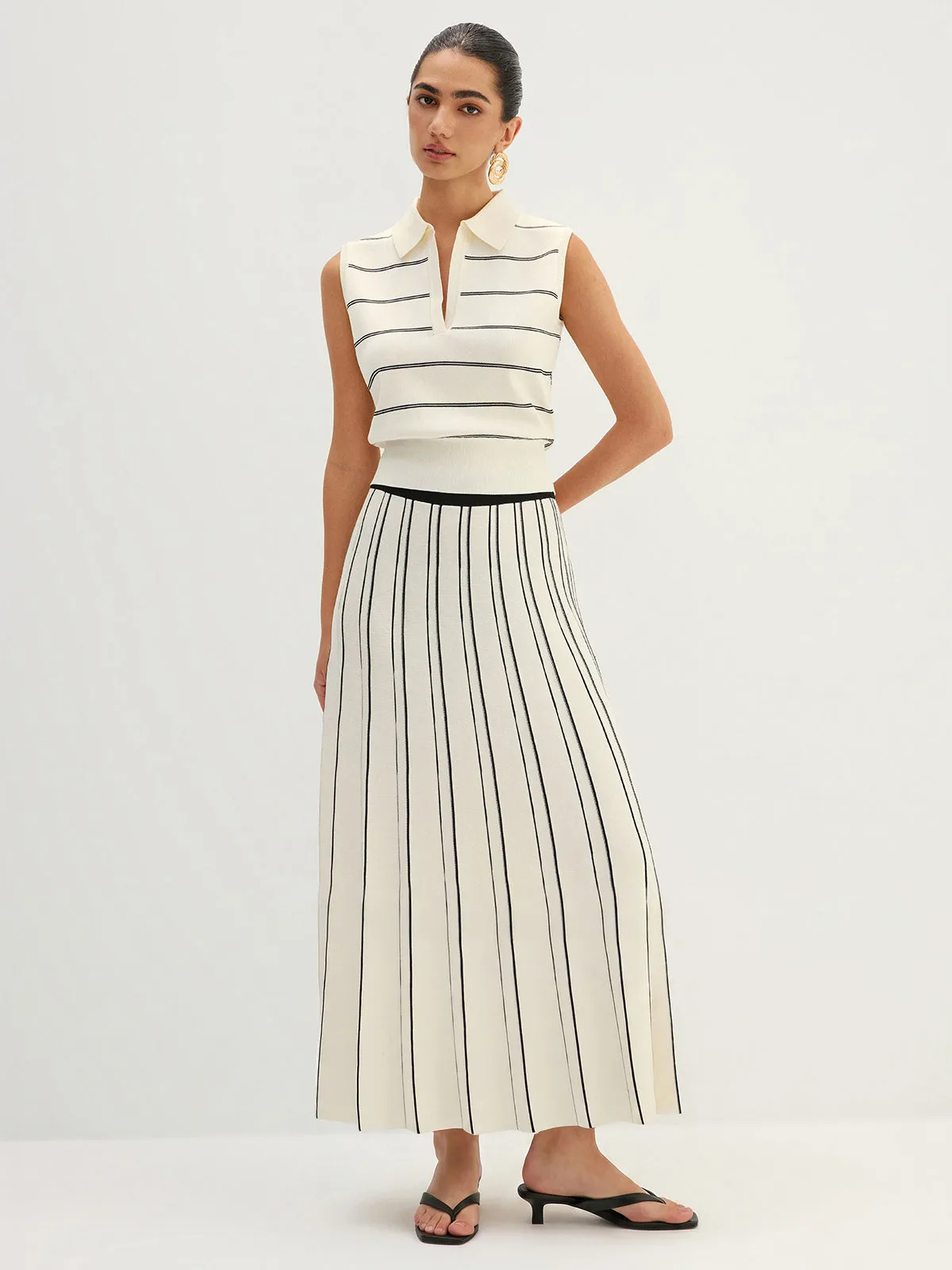 Striped Knit Pleated Maxi Skirt sold by COMMENSE product image thumbnail 3