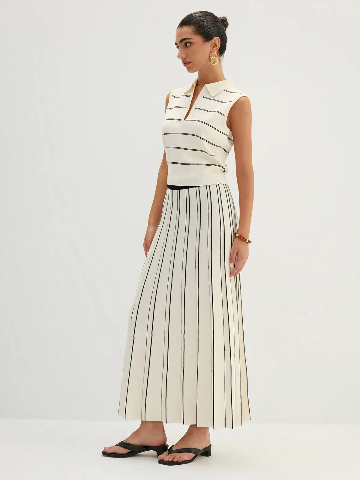 Striped Knit Pleated Maxi Skirt sold by COMMENSE product image thumbnail 4
