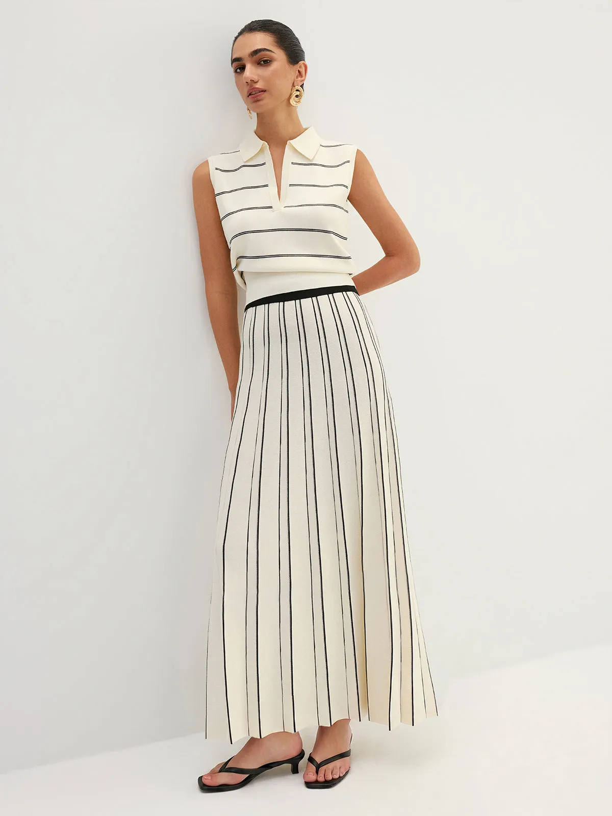 Striped Knit Pleated Maxi Skirt sold by COMMENSE product image thumbnail 2
