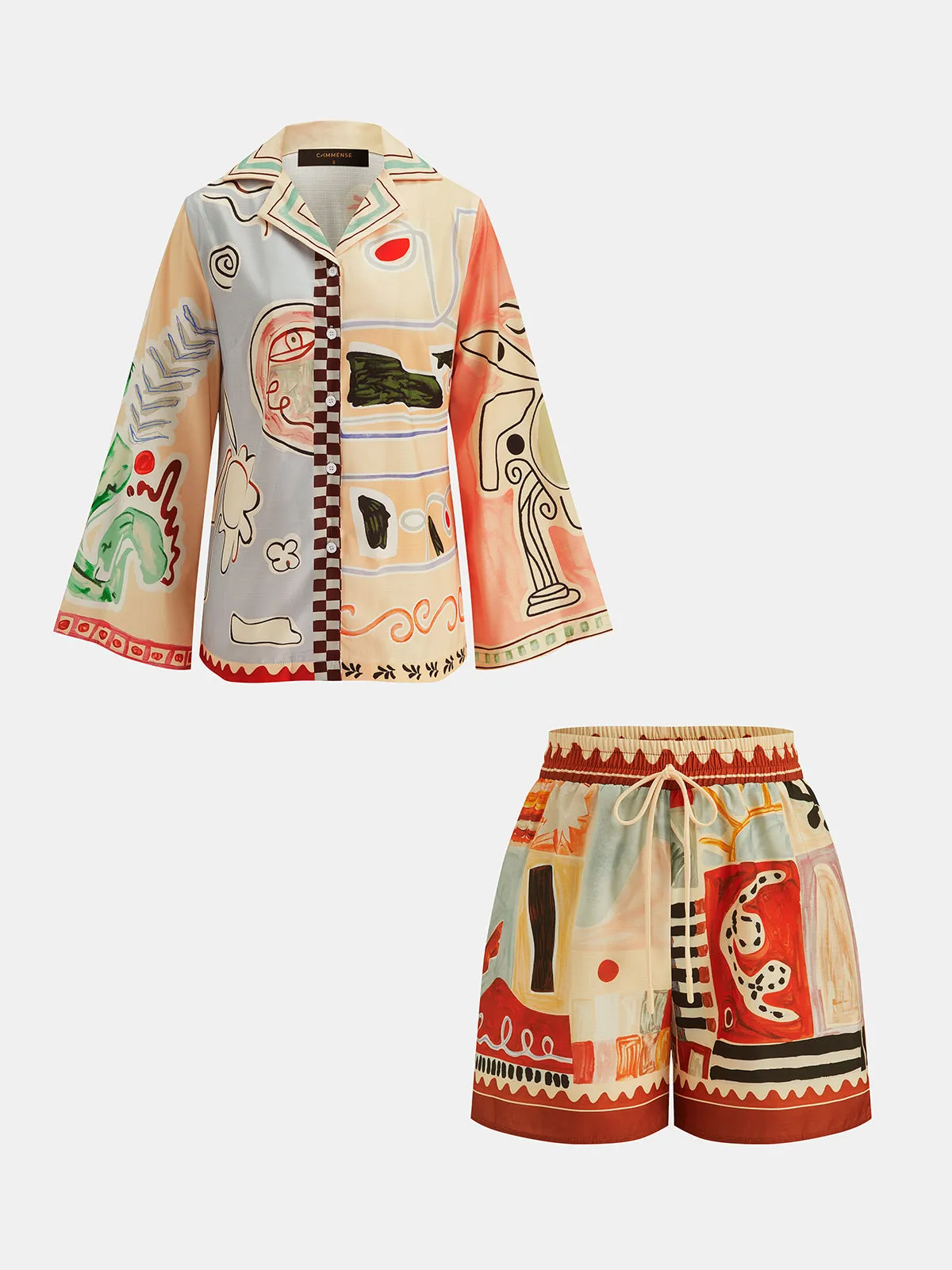 Abstract Print Shirt & Drawstring Shorts Set sold by COMMENSE product image thumbnail 2