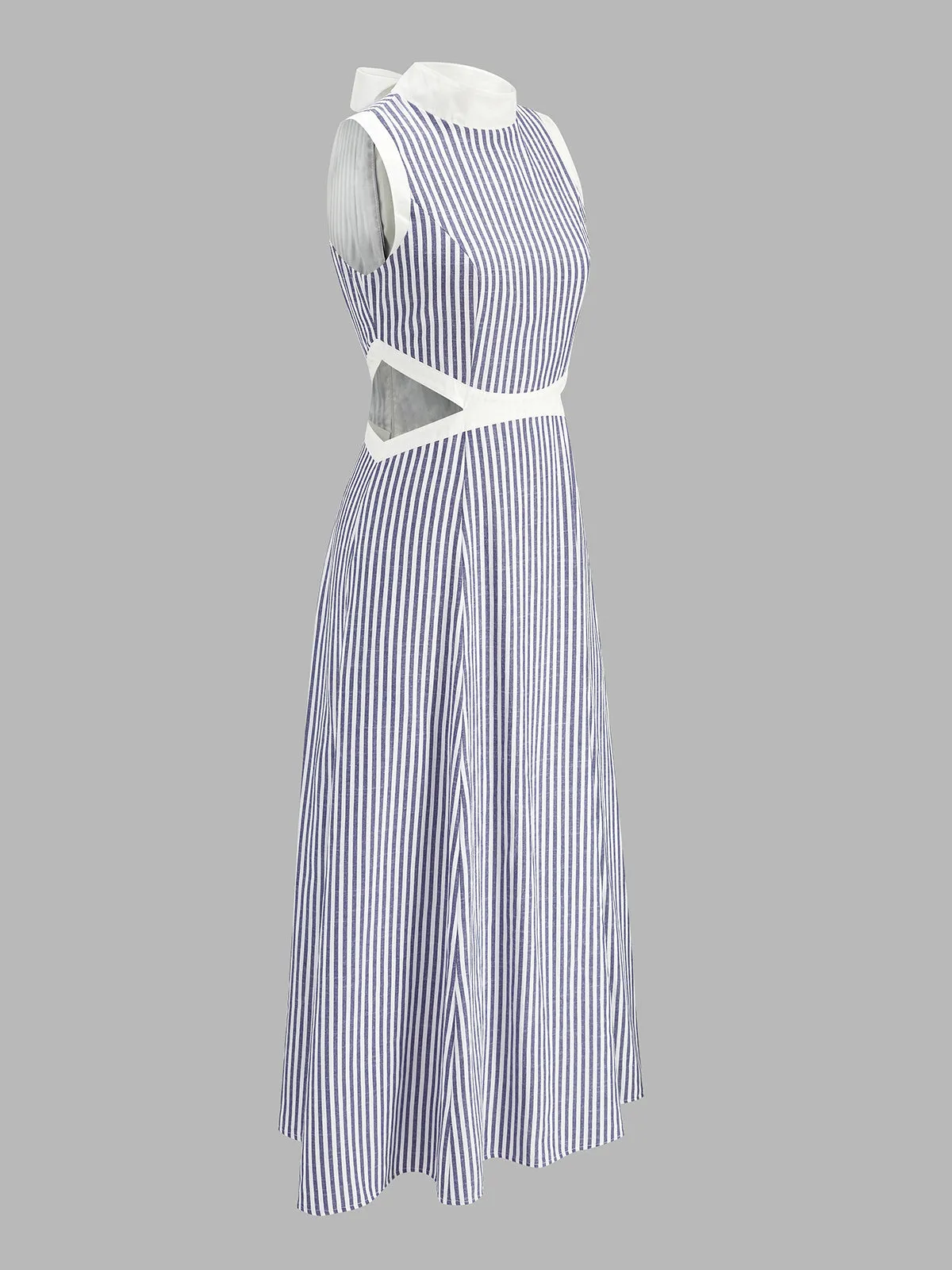 Mock Neck Waist Cutout Striped Maxi Dress sold by COMMENSE product image thumbnail 3